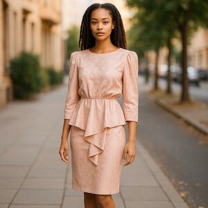 Vintage 80s All That Jazz Pink Peplum Dress w/ Belted Bow | Size 3/4 🇺🇸